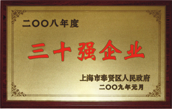 信基2008年度三十强企业证书